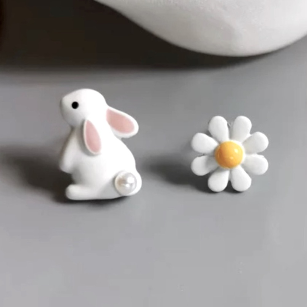 Small Bunny and Daisy Stud Earrings